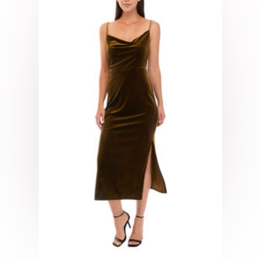 Taylor - Sleeveless Strappy Solid Velvet Sheath Dress - Olive